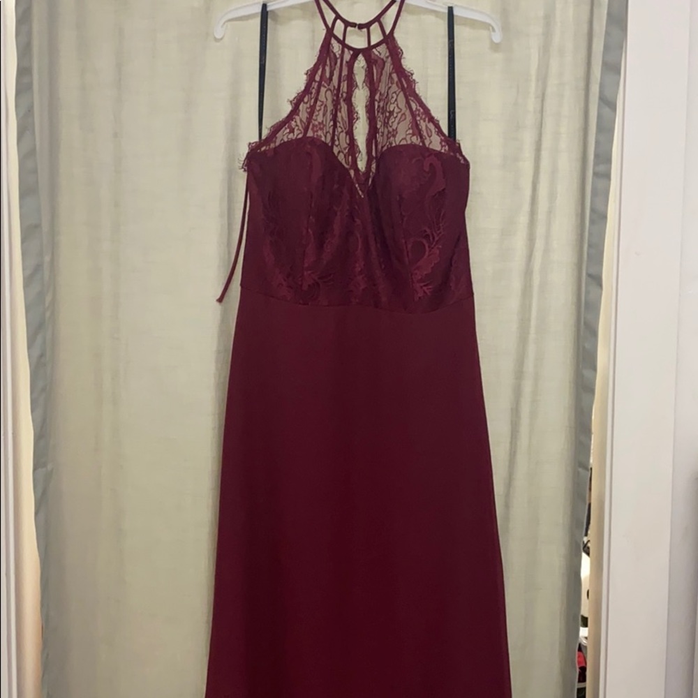 Hayley Paige 5857 Lace/chiffon burgundy size 12